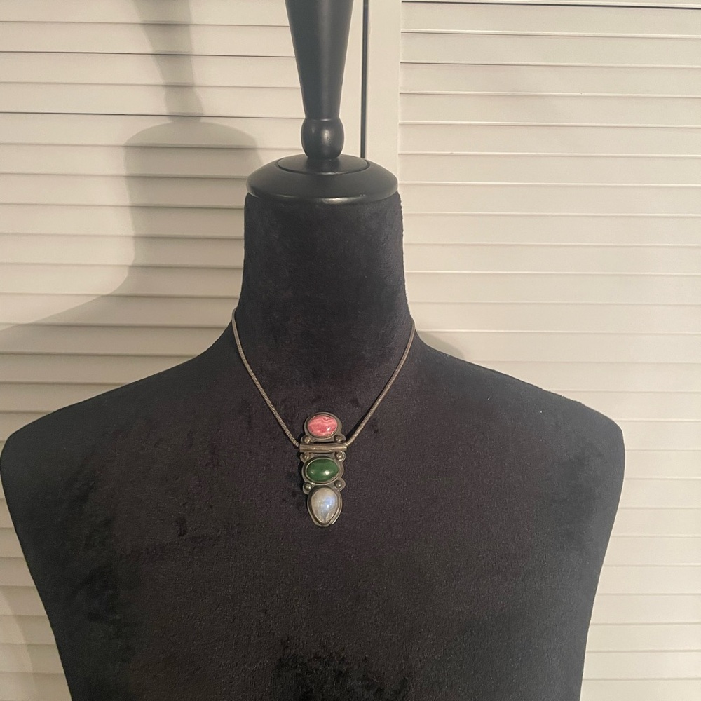 Vintage Mexican 3-Stone Opal Pendant Necklace